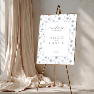 Dusty blue elegant wildflower wedding welcome sign