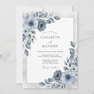 Dusty Blue Elegant Winter Wedding Invitation