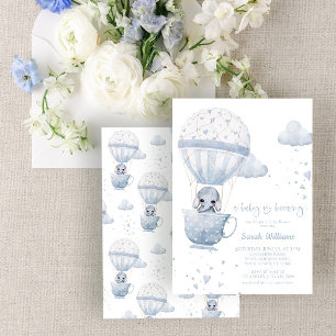 Dusty Blue Elephant Baby is Brewing Baby Shower Invitation