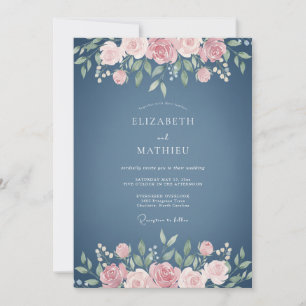 Dusty Blue Enchanting Rose Wedding Invitation