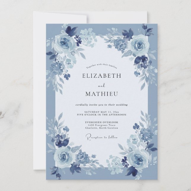 Dusty Blue Enchanting Winter Wedding Invitation (Front)