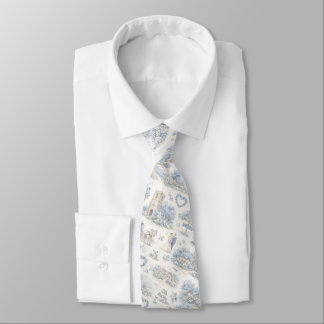 Dusty Blue English Village Wedding Watercolor Tie