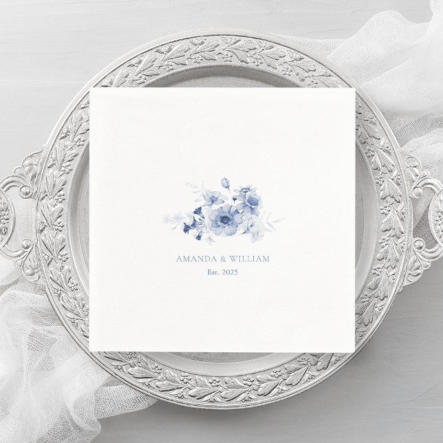 Dusty Blue "Est. 2025" Wedding Napkins (Creator Uploaded)