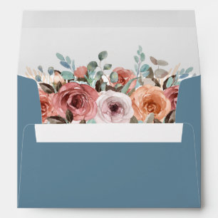Dusty Blue Ethereal Blush Floral, Elegant Script, Envelope