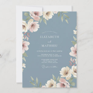 Dusty Blue Ethereal Botanical Wedding Invitation