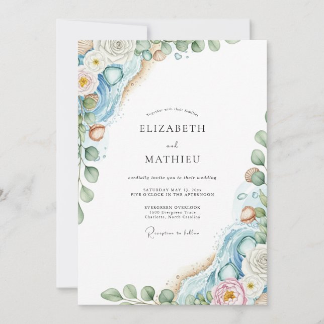 Dusty Blue Ethereal Coastal Wedding Invitation (Front)