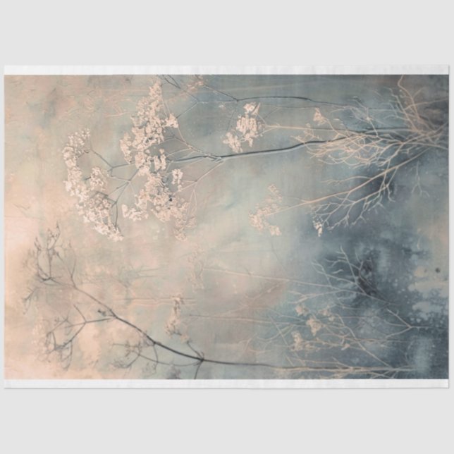 Dusty Blue Ethereal Nature Botanicals Background  Tissue Paper (Front)