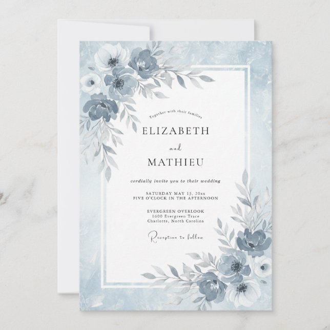 Dusty Blue Ethereal Winter Wedding Invitation (Front)
