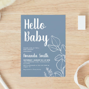 Dusty Blue Eucalyptus Botanical Baby Shower Invitation