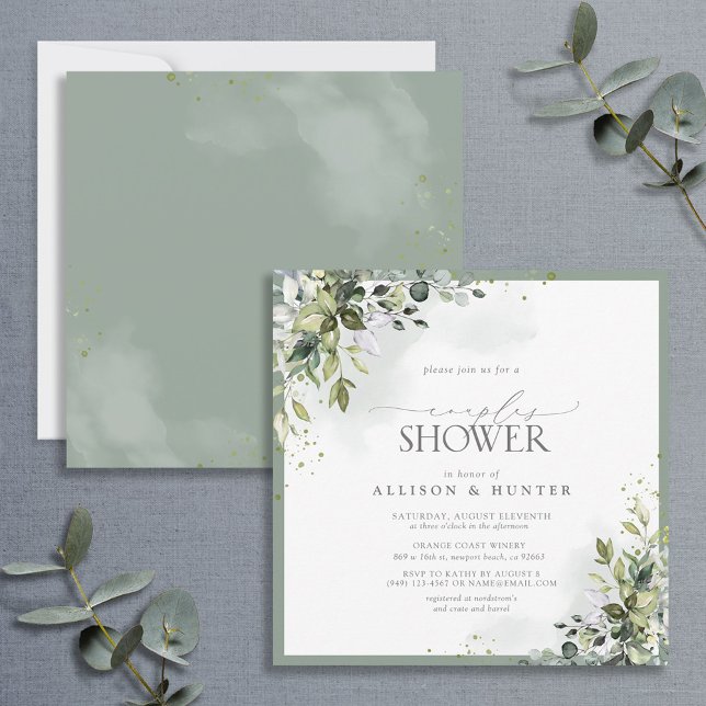 Dusty Blue Eucalyptus Botanical Couples Shower Invitation (Creator Uploaded)