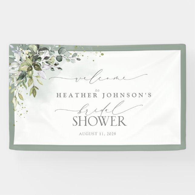 Dusty Blue Eucalyptus Botanical Shower Welcome Banner (Horizontal)