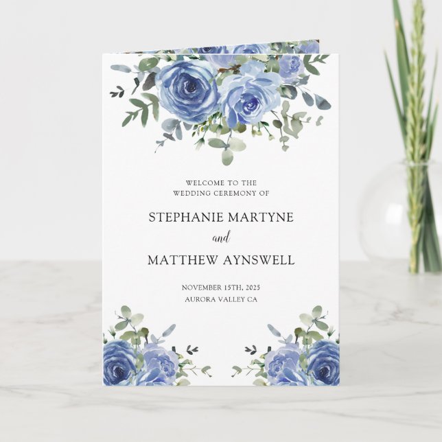 Dusty Blue Eucalyptus Botanical Wedding Program Programme (Front)