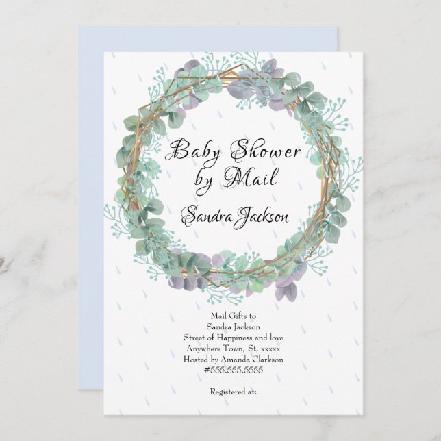 Dusty Blue Eucalyptus Boy Baby Shower by Mail Invitation (Front/Back)