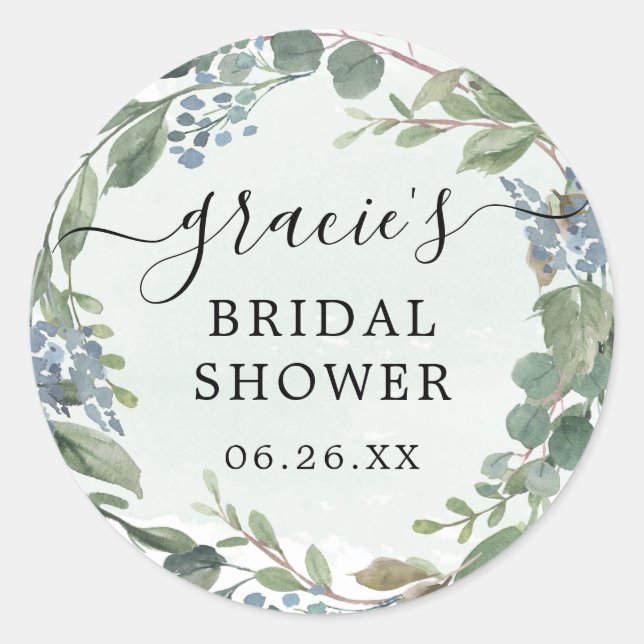 Dusty Blue Eucalyptus Envelope Favour Stickers (Front)