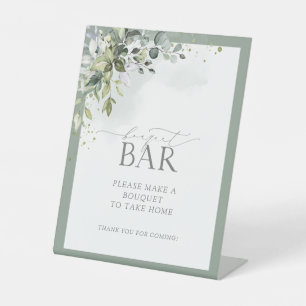 Dusty Blue Eucalyptus Floral Shower Bouquet Bar Pedestal Sign