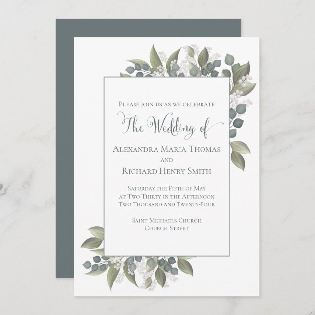 Dusty Blue Eucalyptus Foliage Greenery Elegant Invitation (Front/Back)