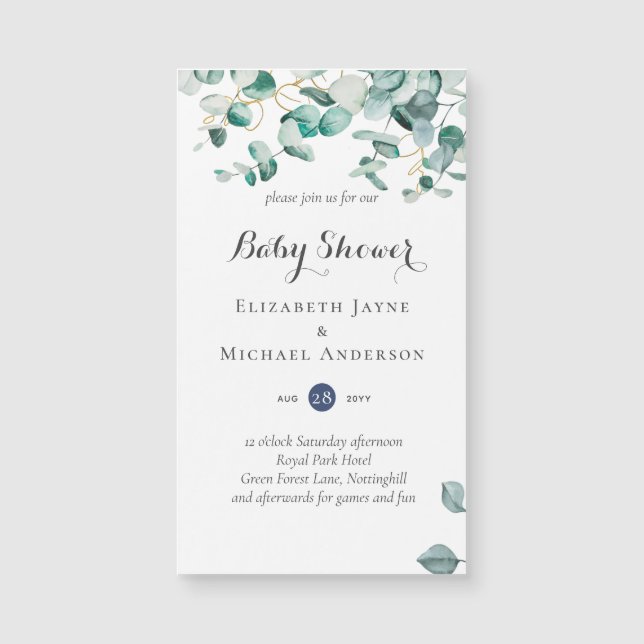 Dusty Blue Eucalyptus Greenery BABY SHOWER Invites (Front)