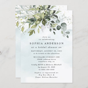 Dusty Blue Eucalyptus Greenery Boho Bridal Shower Invitation
