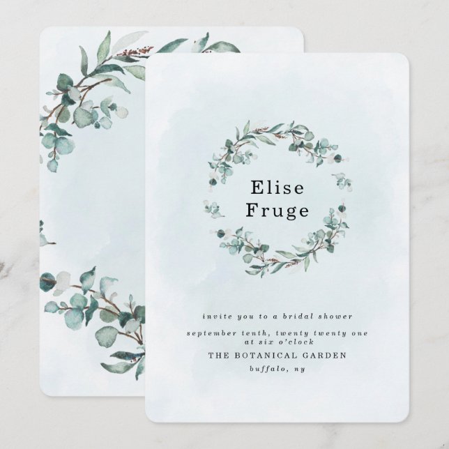 Dusty Blue Eucalyptus Greenery Bridal Shower Invitation (Front/Back)