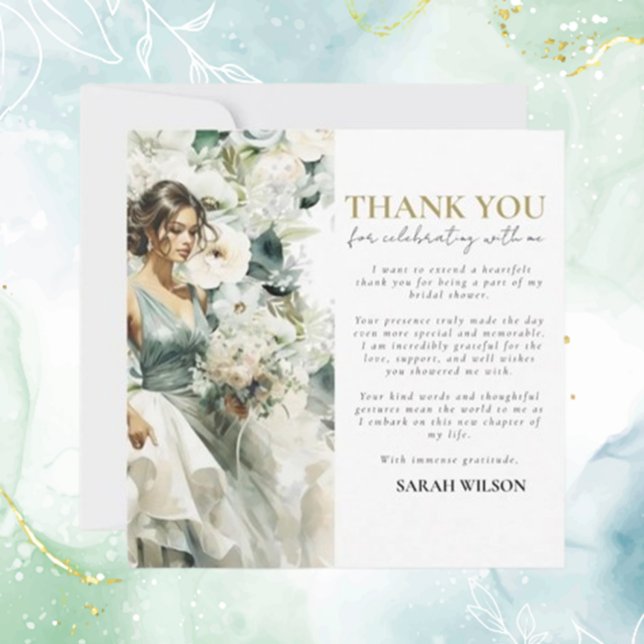Dusty Blue Eucalyptus Greenery Bridal Thank You (Express heartfelt gratitude with Bridal Thank You cards featuring thoughtful touches  )