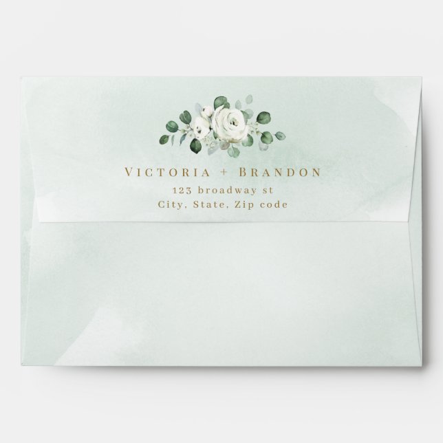 Dusty blue eucalyptus greenery floral wedding envelope (Back (Top Flap))