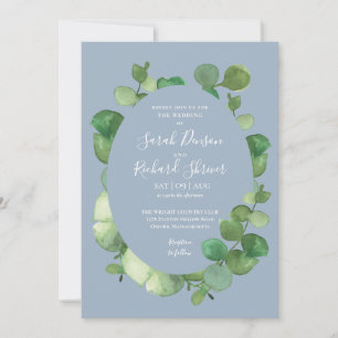 Dusty Blue Eucalyptus Greenery Floral Wedding Invitation