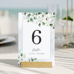 Dusty blue eucalyptus greenery floral wedding table number<br><div class="desc">Modern chic watercolor white floral eucalyptus greenery and gold colour border frame on dusty blue background,  with trendy table script,  elegant and stylish,  great wedding table number cards for rustic wedding,  botanical wedding and beach wedding. 
See all the matching pieces in collection</div>
