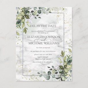 Dusty Blue Eucalyptus Greenery Marble Delay Date Postcard