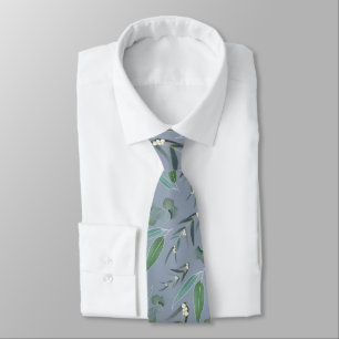 Dusty Blue Eucalyptus Greenery Pattern Tie
