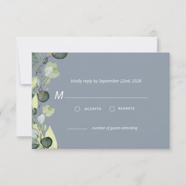 Dusty Blue Eucalyptus Greenery RSVP Simple  Invitation (Front)