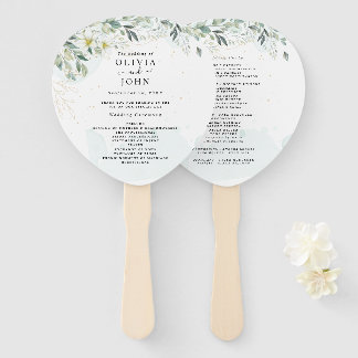 Dusty Blue Eucalyptus Greenery Succulent Wedding Hand Fan