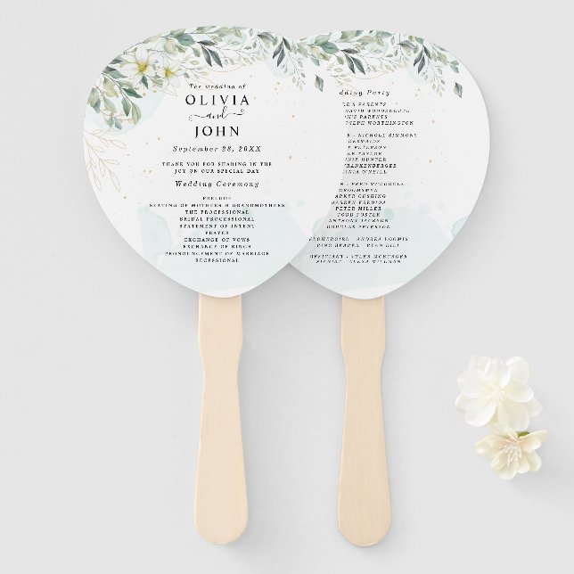 Dusty Blue Eucalyptus Greenery Succulent Wedding Hand Fan (Front and Back)