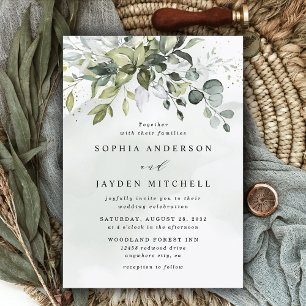 Dusty Blue Eucalyptus Greenery Succulent Wedding Invitation