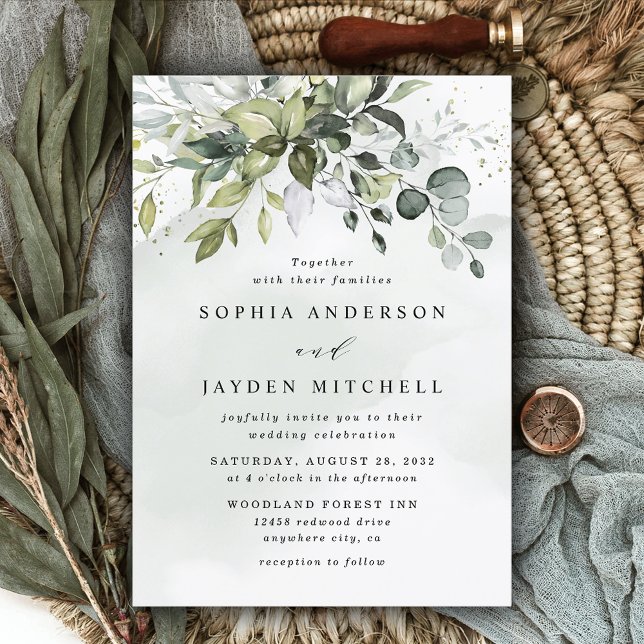 Dusty Blue Eucalyptus Greenery Succulent Wedding Invitation (Creator Uploaded)