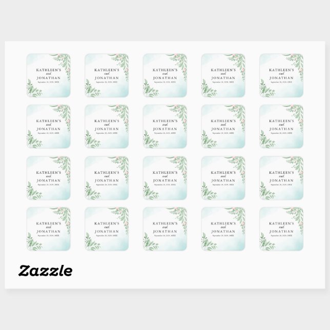Dusty Blue Eucalyptus Greenery Succulent Wedding Square Sticker (Sheet)