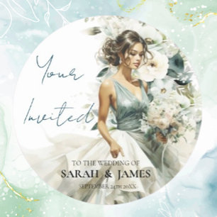 Dusty Blue Eucalyptus Greenery Wedding Classic Round Sticker