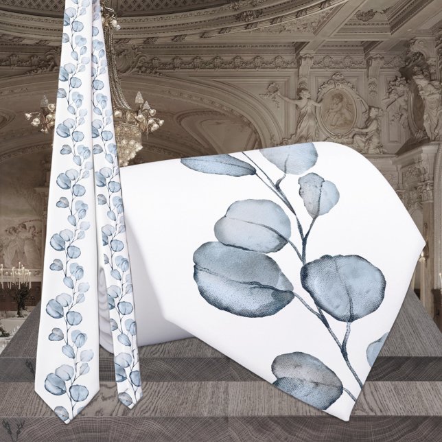 Dusty Blue Eucalyptus Greenery Wedding Neck Tie (Creator Uploaded)