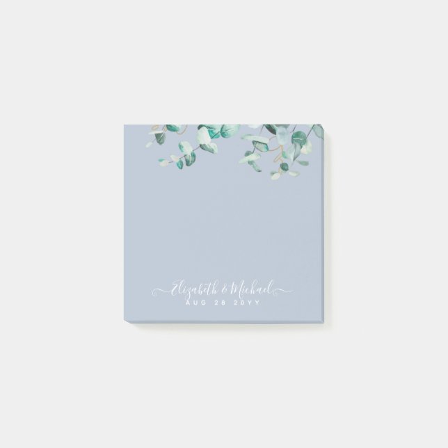 Dusty Blue Eucalyptus Greenery WEDDING Planning Post-it Notes (Front)