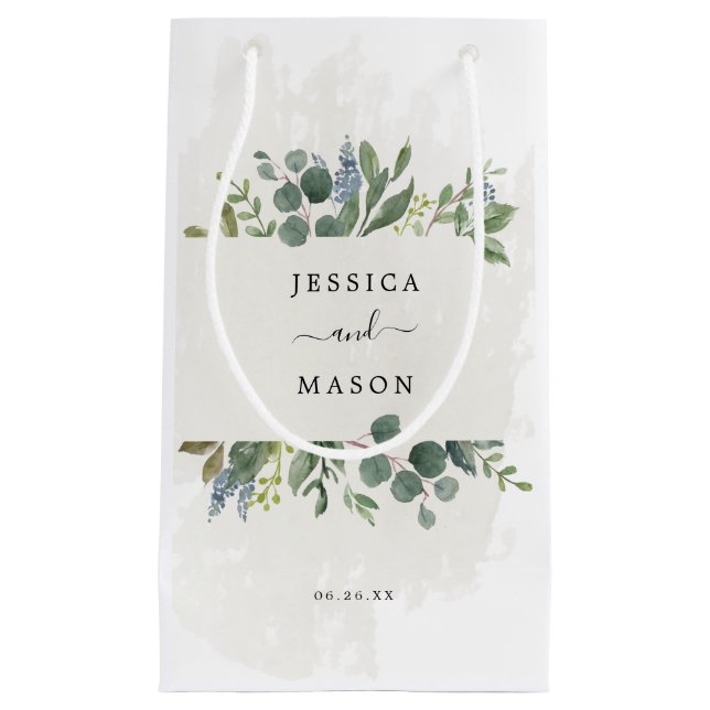 Dusty Blue Eucalyptus Hotel Wedding Gift Bag (Front)
