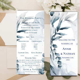 Dusty Blue Eucalyptus Leaves Wedding Program Invitation