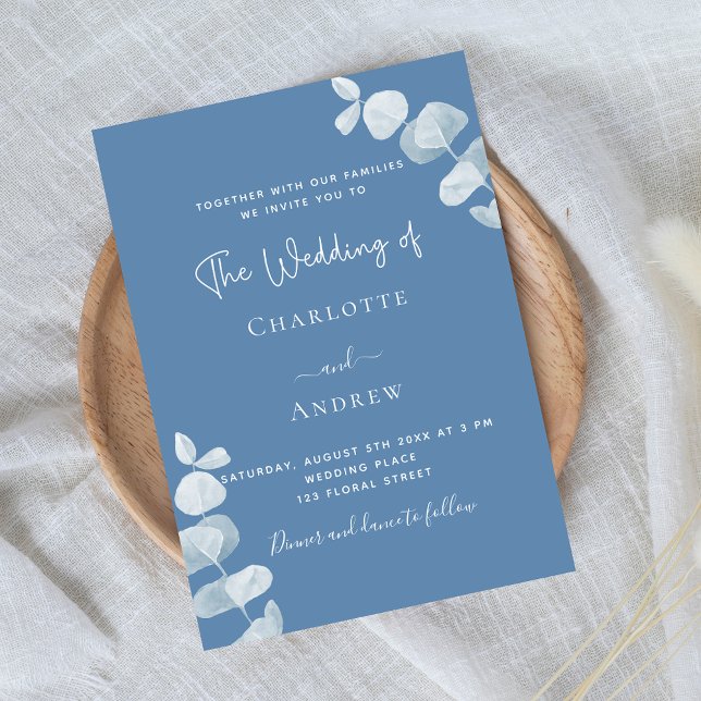 Dusty blue eucalyptus luxury wedding invitation (Creator Uploaded)