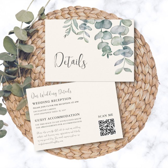 Dusty Blue Eucalyptus QR Code Wedding Details Enclosure Card (Creator Uploaded)