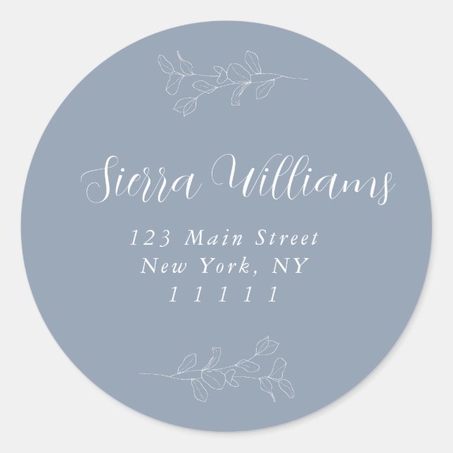 Dusty Blue Eucalyptus Round Return Address Label (Front)