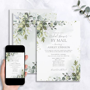 Dusty Blue Eucalyptus Script Virtual Bridal Shower Invitation