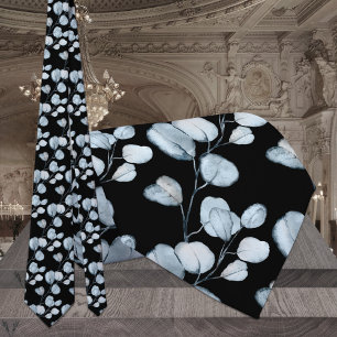 Dusty Blue Eucalyptus Sprigs Black Wedding Tie