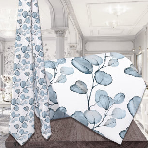 Dusty Blue Eucalyptus Sprigs White Wedding Tie