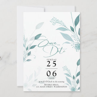 Dusty Blue Eucalyptus Teal Photo QR Code Wedding Save The Date