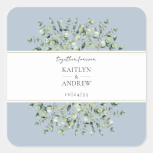 Dusty Blue Eucalyptus Together Forever Wedding Square Sticker