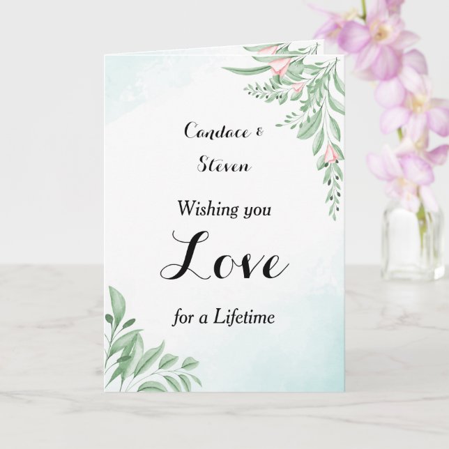 Dusty Blue Eucalyptus Wedding Congratulations Card (Orchid)
