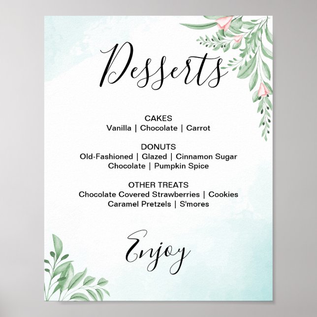 Dusty Blue Eucalyptus Wedding Dessert Menu Sign (Front)
